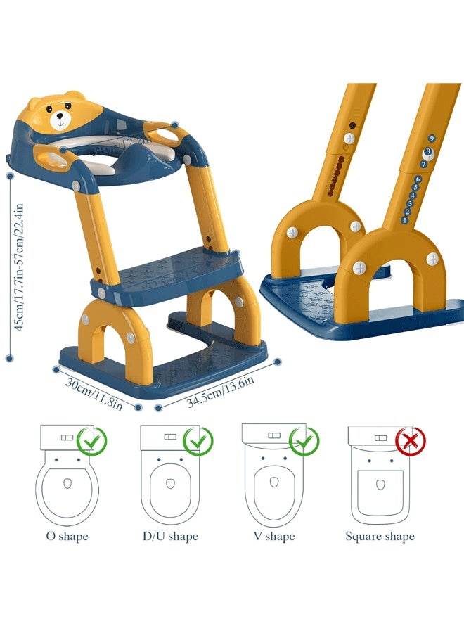 Berma Baby مقعد تدريب على استخدام المرحاض مع سلم متدرج للأطفال الصغار - مقعد مرحاض 2 في 1 مُحسّن للأطفال الأولاد والبنات، وسادة مضادة للانزلاق وارتفاع قابل للتعديل مع مقاومة للماء - أزرق غامق - Image 2