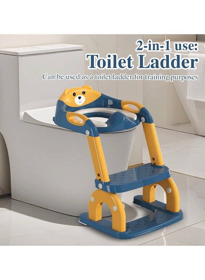 Berma Baby مقعد تدريب على استخدام المرحاض مع سلم متدرج للأطفال الصغار - مقعد مرحاض 2 في 1 مُحسّن للأطفال الأولاد والبنات، وسادة مضادة للانزلاق وارتفاع قابل للتعديل مع مقاومة للماء - أزرق غامق - Image 5