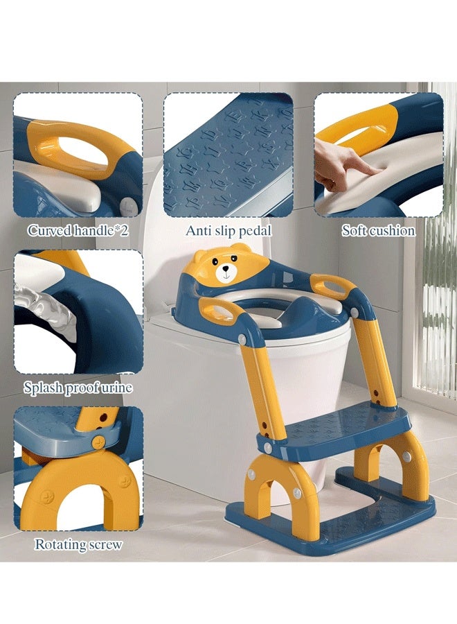 Berma Baby مقعد تدريب على استخدام المرحاض مع سلم متدرج للأطفال الصغار - مقعد مرحاض 2 في 1 مُحسّن للأطفال الأولاد والبنات، وسادة مضادة للانزلاق وارتفاع قابل للتعديل مع مقاومة للماء - أزرق غامق - Image 3