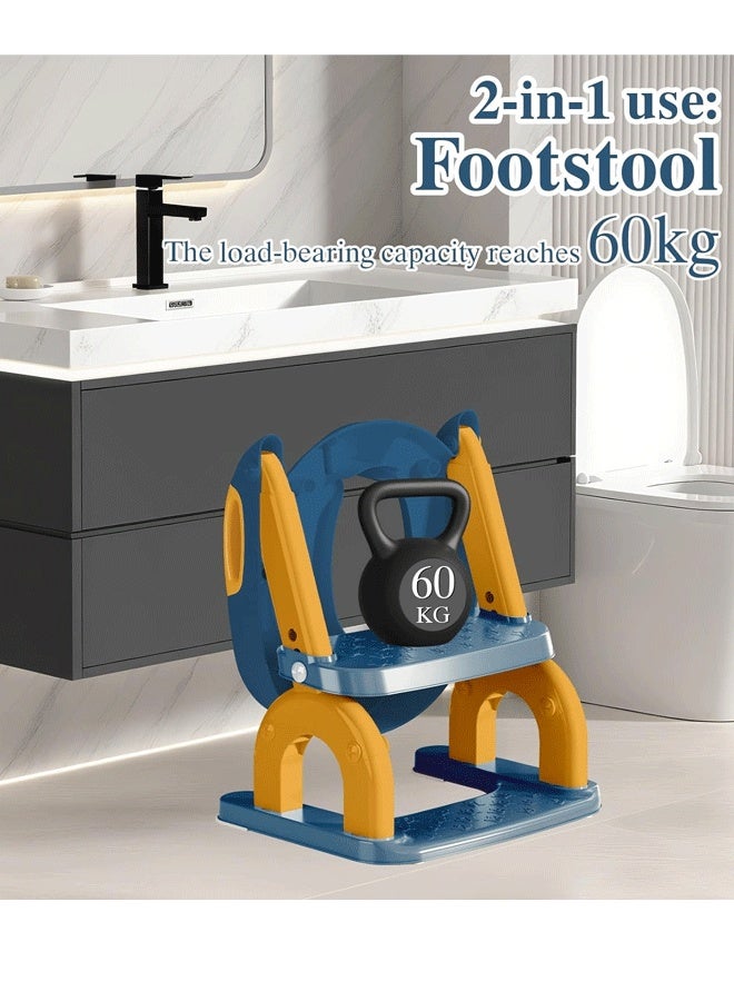 Berma Baby مقعد تدريب على استخدام المرحاض مع سلم متدرج للأطفال الصغار - مقعد مرحاض 2 في 1 مُحسّن للأطفال الأولاد والبنات، وسادة مضادة للانزلاق وارتفاع قابل للتعديل مع مقاومة للماء - أزرق غامق - Image 4