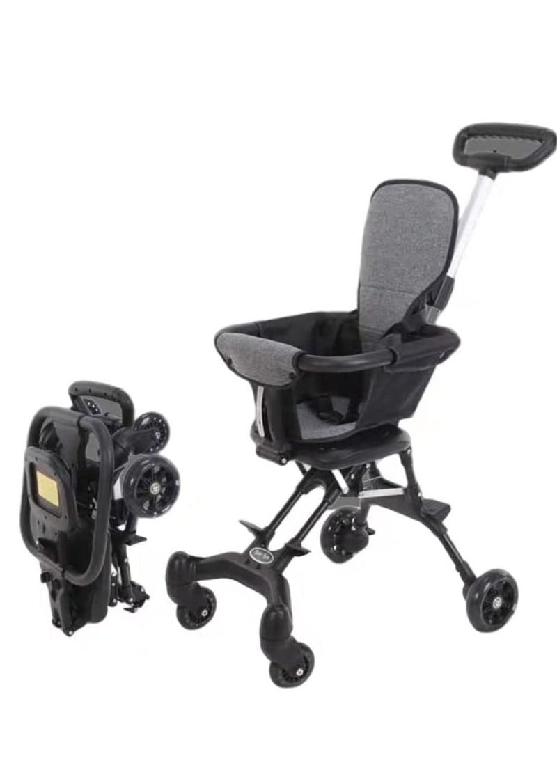 Generic Kids Stroller Magic stroller 4 wheels Ultra lightweight Baby Trolly Foldable foldable stroller Lightweight Portable stroller for baby with brake wheels Grey  - Image 1