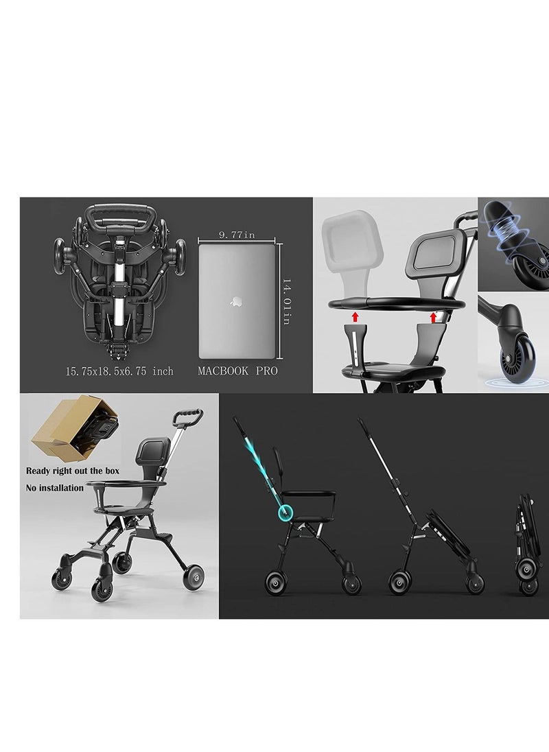Generic Kids Stroller Magic stroller 4 wheels Ultra lightweight Baby Trolly Foldable foldable stroller Lightweight Portable stroller for baby with brake wheels Grey  - Image 4