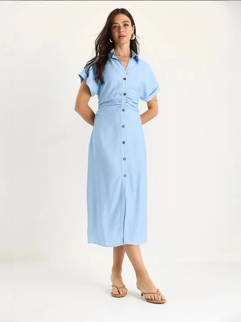 بيانكو لوتشي فستان ميدي بياقة على شكل حرف  مع أزرار