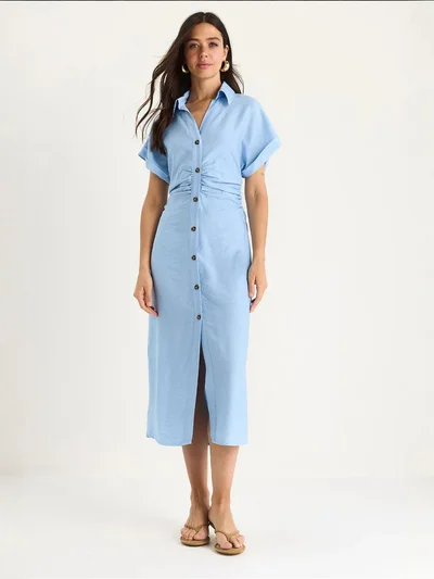 Bianco Lucci LUCCI V-neck Midi Dress with Button Closure