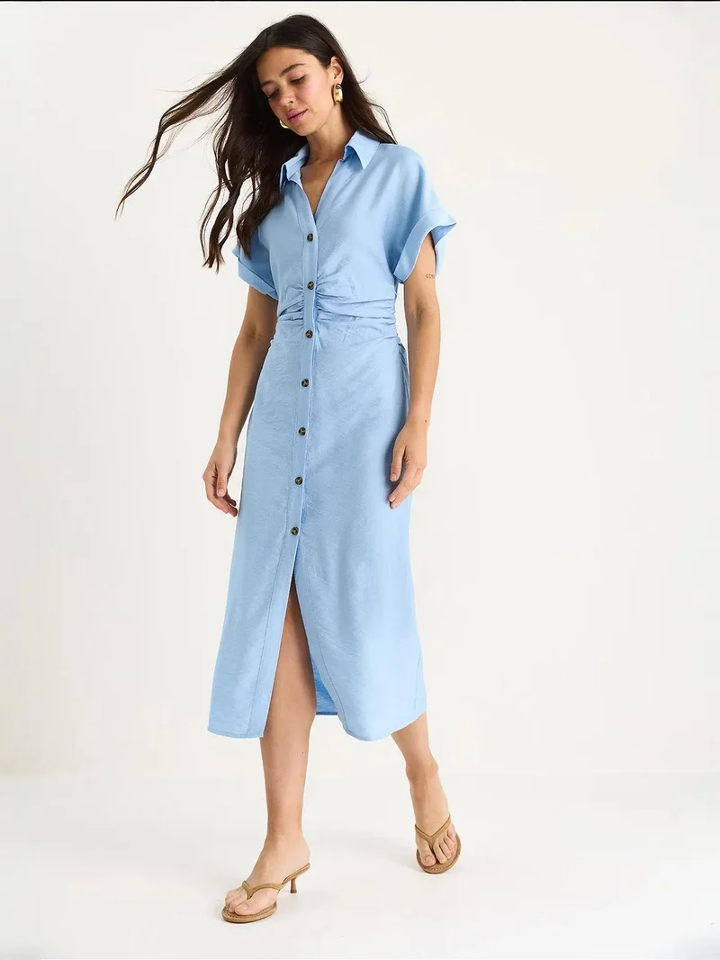 Bianco Lucci LUCCI V-neck Midi Dress with Button Closure