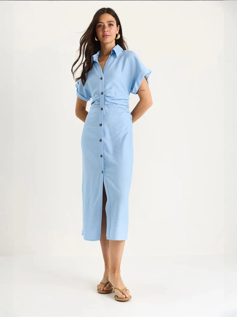 Bianco Lucci LUCCI V-neck Midi Dress with Button Closure