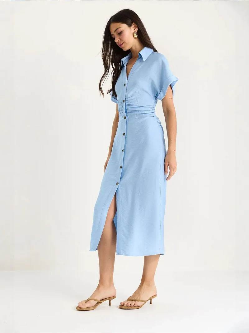 Bianco Lucci LUCCI V-neck Midi Dress with Button Closure