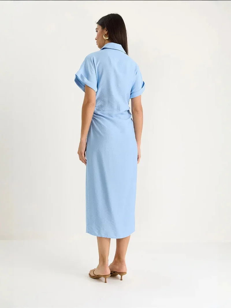 Bianco Lucci LUCCI V-neck Midi Dress with Button Closure
