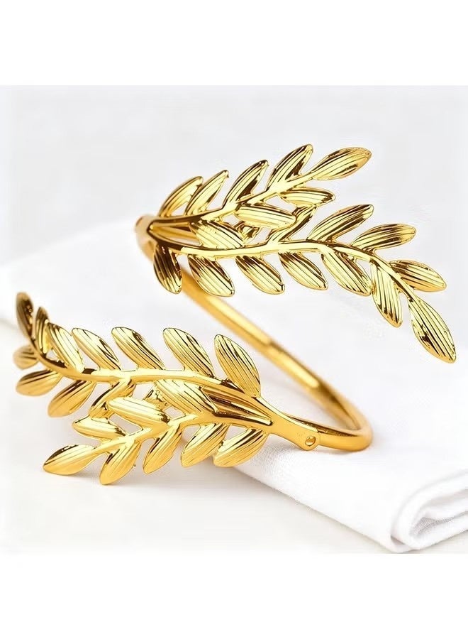 6Pcs Napkin Rings Metal Gold Napkin Rings, Wheat Ear Shape Napkin Holder for Party, Family Dinner Wedding, Table Decorations (Gold) - Image 2