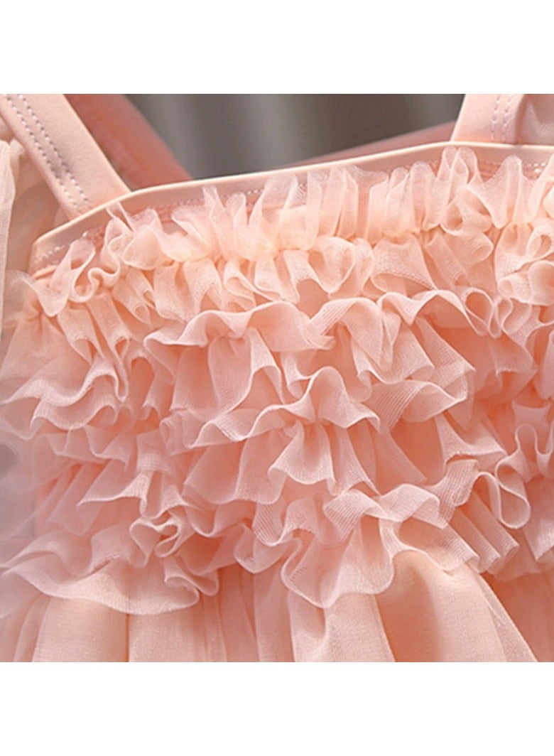 مايوه سباحة للبنات من التول الوردي – بدلة سباحة قطعة واحدة مكشوفة الظهر مع قبعة سباحة متطابقة – 100 سم(5Y) - Image 5