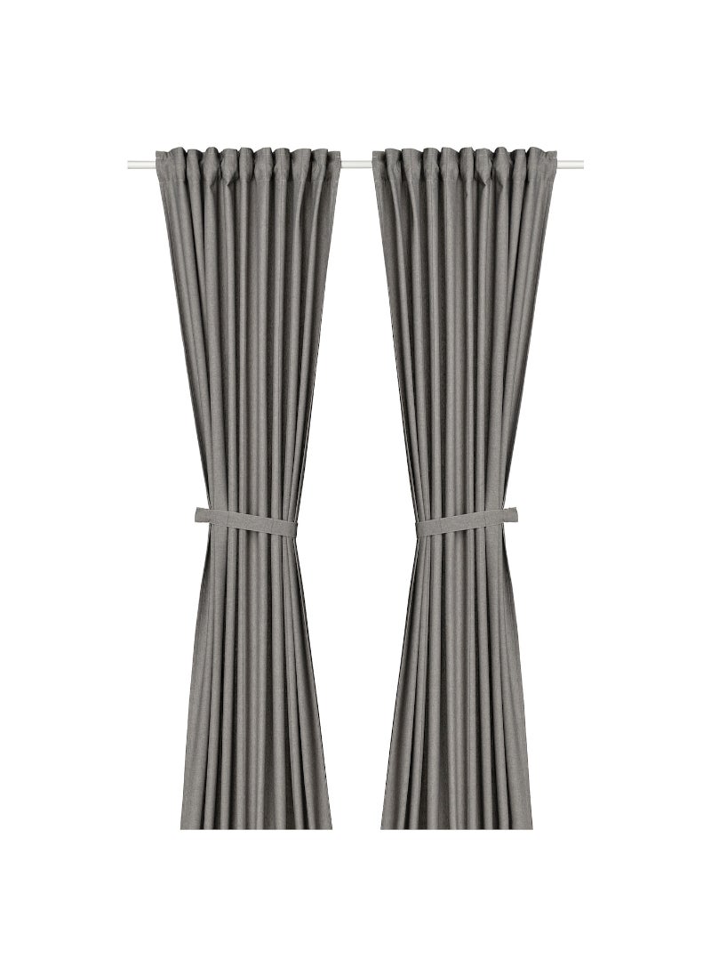 Lendan - Curtains with tie-backs, 1 pair, 140x300 cm Dark Grey - Image 1