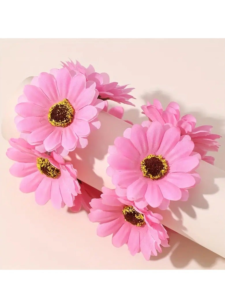 Goolsky 1pair Boho Style Flower Wreath Hair Ties, Sweet And Cute Elastic Hair Bands for Girls - Image 2