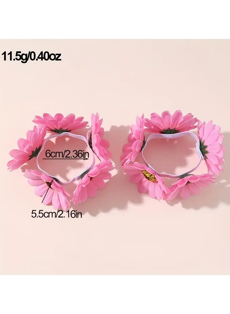 Goolsky 1pair Boho Style Flower Wreath Hair Ties, Sweet And Cute Elastic Hair Bands for Girls - Image 3