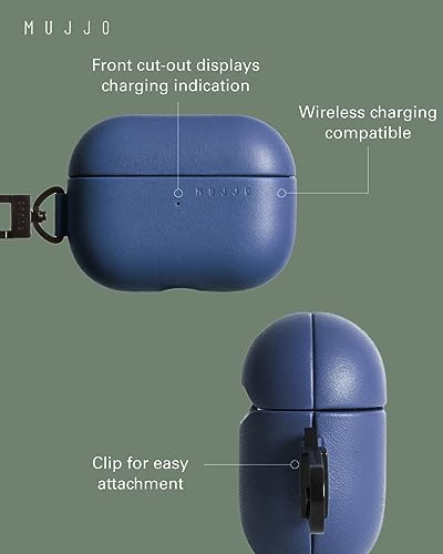 Mujjo Echelon Leather Case for AirPods Pro 2nd Gen Wireless Charging Compatible Durable Luxurious Design Secure Fit Premium Leather Monaco Blue - Image 3