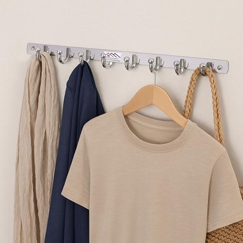 ROLLYWARE ® Wall Mount, Hook Coat Rack, Premium Stainless Steel, 8 Legs Cloth Hanger Bathroom Stylish Wall Hooks - Easy to Use for Clothes, Towels, Keys, and Use of Other Items (8 Hook, Pack of 3) - Image 1