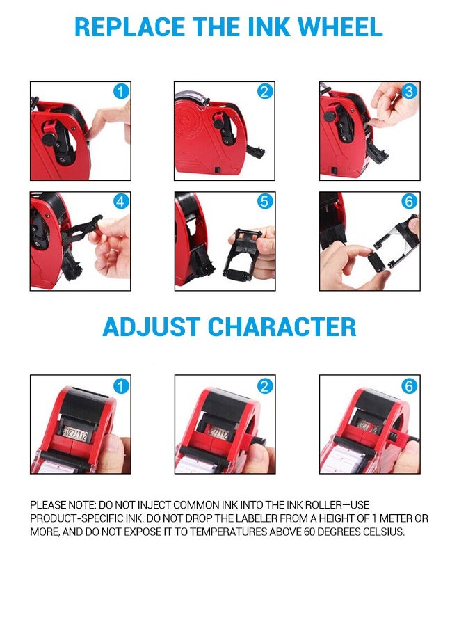 spa luxetique - Single-Row 8-Digit Price Labeling Machine with Cover – Portable Handheld Retail Tag Printer, Red (1.57"x8.78"x5.04") - Image 1
