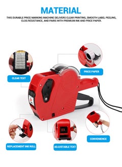 spa luxetique Single-Row 8-Digit Price Labeling Machine with Cover – Portable Handheld Retail Tag Printer, Red (1.57"x8.78"x5.04")  - Image 1