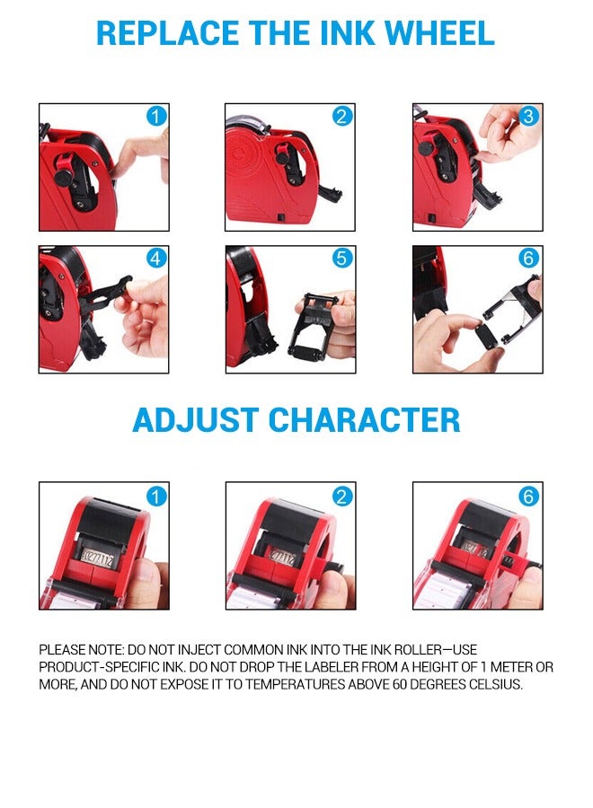 spa luxetique Single-Row 8-Digit Price Labeling Machine with Cover – Portable Handheld Retail Tag Printer, Red (1.57"x8.78"x5.04")  - Image 5
