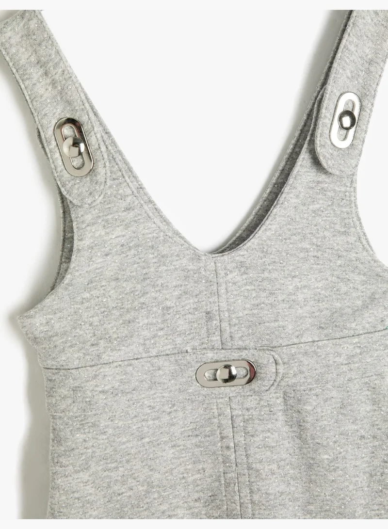 KOTON Mini Dress Metal Button Detail Sleeveless V Neck