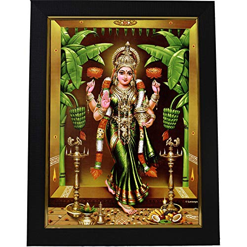 101Temples 101 Temples - Divinity Eternity Spirituality Wood Godess Gruha Lakshmi Devi God Photo Frame With Wall Hook, 1 Piece | 10" X 13", Matt Finish (Multicolor) - Image 1