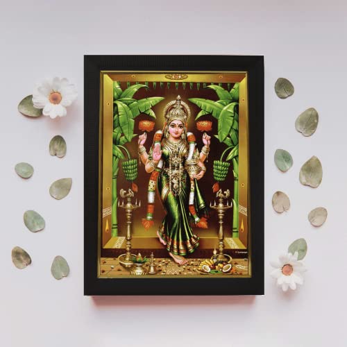 101Temples 101 Temples - Divinity Eternity Spirituality Wood Godess Gruha Lakshmi Devi God Photo Frame With Wall Hook, 1 Piece | 10" X 13", Matt Finish (Multicolor) - Image 2