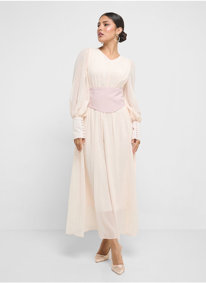 Khizana Puff Sleeves Dress With Empire Waist  - Image 1