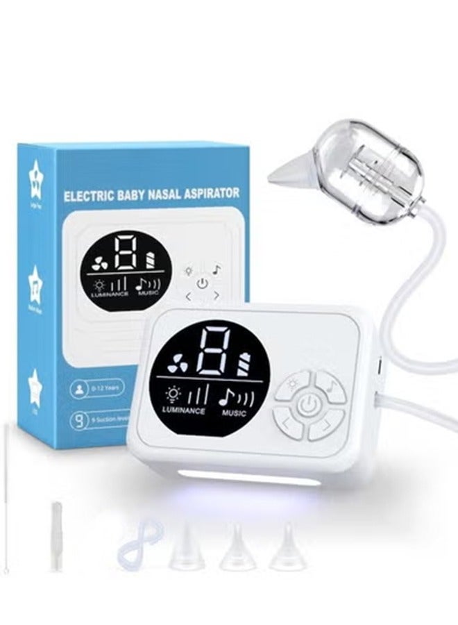 XiuWoo Electric nasal aspirator for babies, 9 suction levels, rechargeable with night light and 10 soothing music, white - Image 1