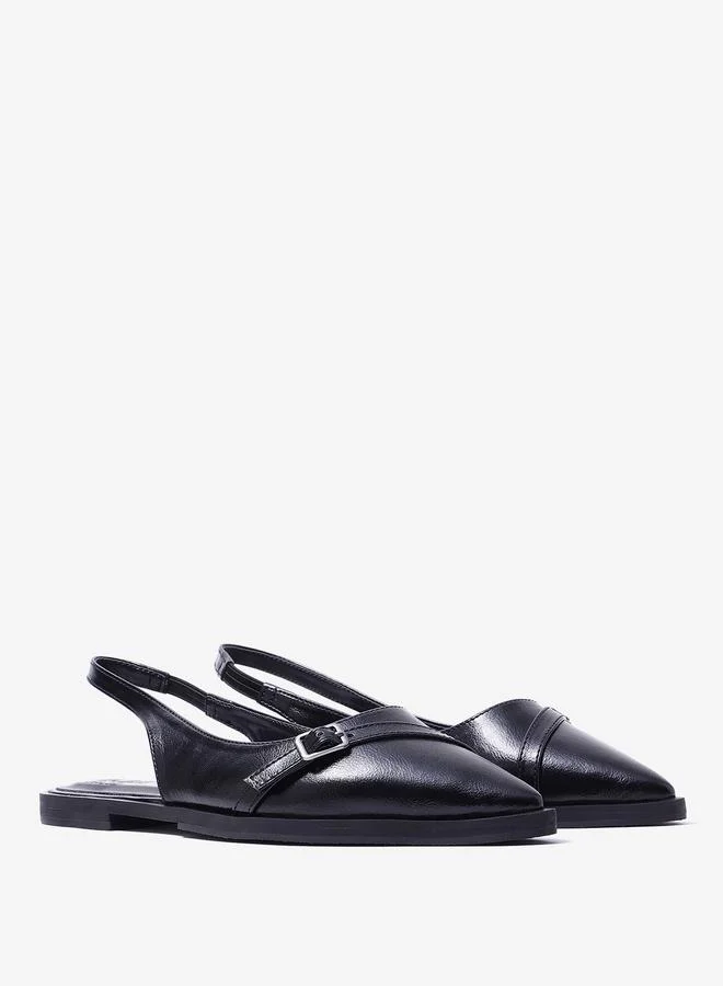 Pair-Ie Tales Black Pointed Toe Buckle Slingback Shoes