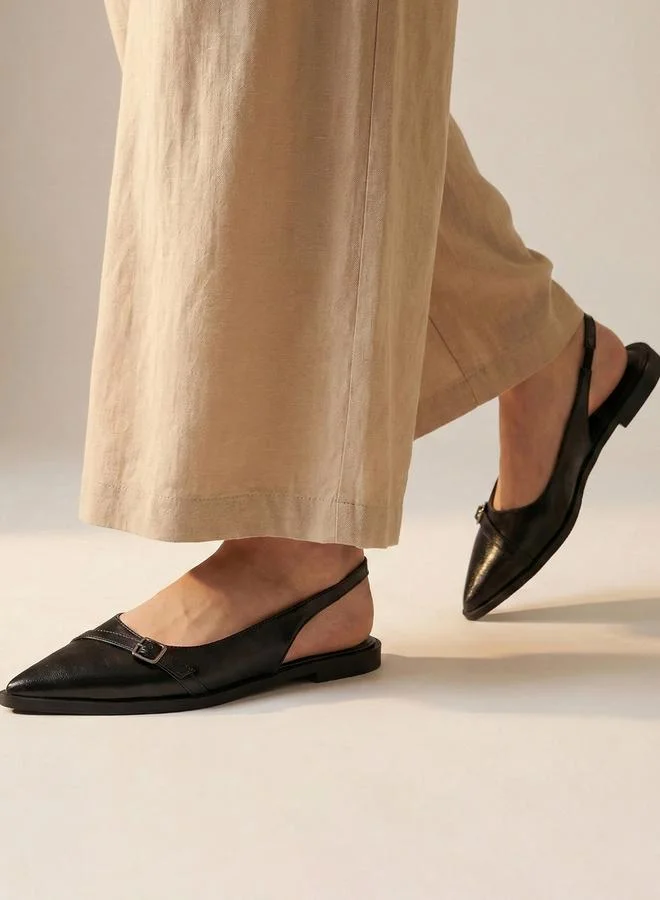 Pair-Ie Tales Black Pointed Toe Buckle Slingback Shoes