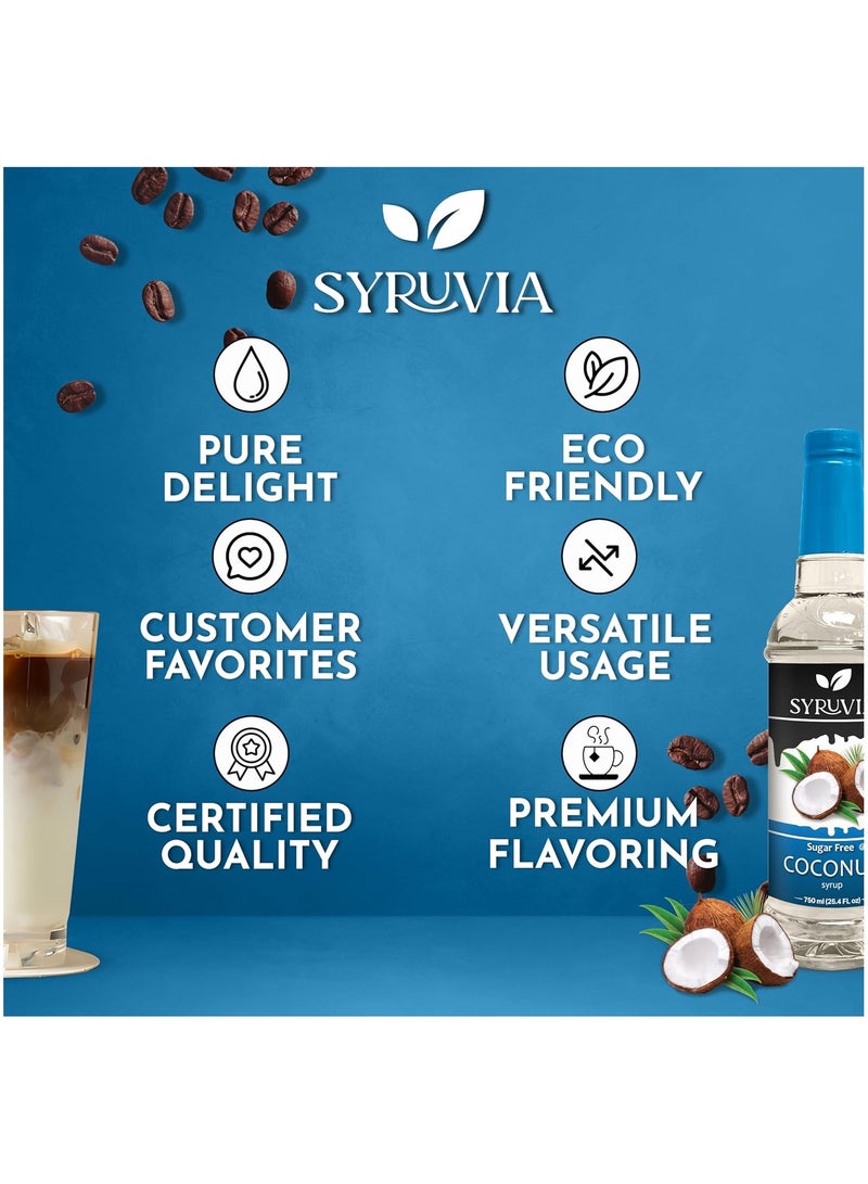 Syruvia Syruvia Sugar-Free Coconut Syrup - 750ml Premium Coffee Flavoring Syrup. 0 Calories, Kosher, and Gluten-Free. Ideal for Drinks, Sodas, Shakes, Desserts, and More.  - Image 5