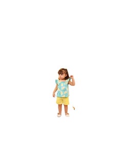 Girls' set consisting of a green T-shirt with flowers and yellow shorts