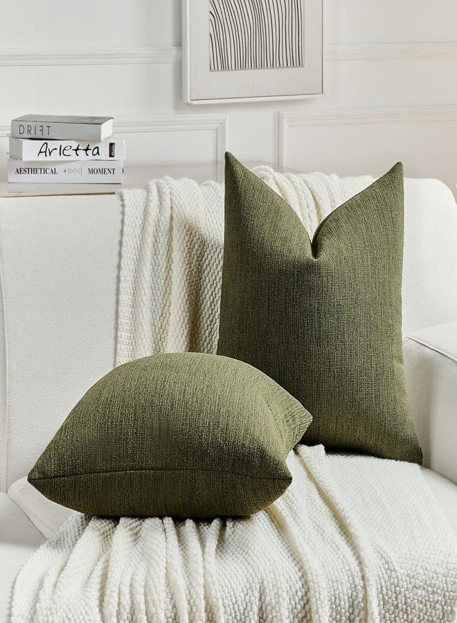 FUTEI Moss Green Chenille Decorative Throw Pillow Covers 18x18 Inch Set of 2,Soft Cozy Faux Linen Textured Cushion Case,Farmhouse Home Decor for Couch Living Room - Image 5