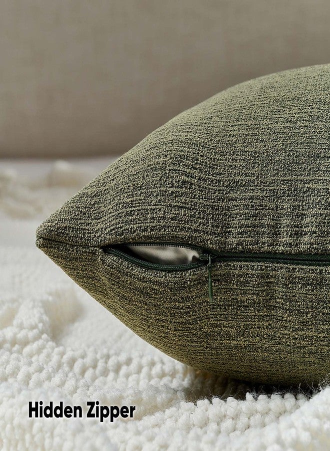FUTEI Moss Green Chenille Decorative Throw Pillow Covers 18x18 Inch Set of 2,Soft Cozy Faux Linen Textured Cushion Case,Farmhouse Home Decor for Couch Living Room - Image 3