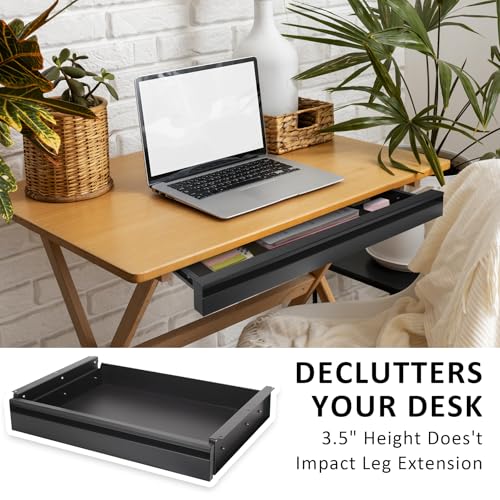 POPMOON Under Desk Drawer For Desk 23.5 in, Pull out Storage Organizer with Slide Extension Mounted Under Flat Wooden Table or Workbench, Carbon Steel Hidden Desk Drawer - Image 4