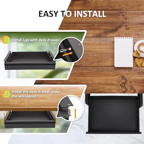 POPMOON Under Desk Drawer For Desk 23.5 in, Pull out Storage Organizer with Slide Extension Mounted Under Flat Wooden Table or Workbench, Carbon Steel Hidden Desk Drawer - Image 3