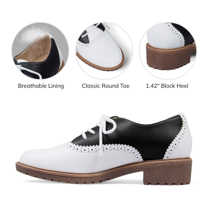 mikarka Vintage Oxford Shoes for Women Perforated Wingtips Brogue Oxfords Low Chunky Heel Lace Up Saddles Dress Pumps Shoes, US Size 7.5 - Image 4