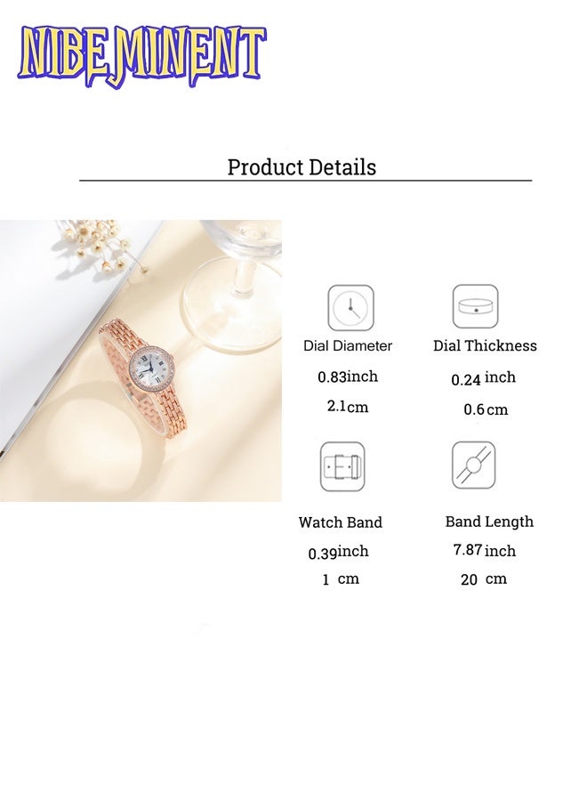 NIBEMINENT 5 in 1 Women's Elegant Watch and Bracelet Set with Watch & Bracelet & Necklace & Ring & Earrings, Jewelry Set Dress Wrist Watch for Ladies Women as Gifts（Rose Gold） - Image 5