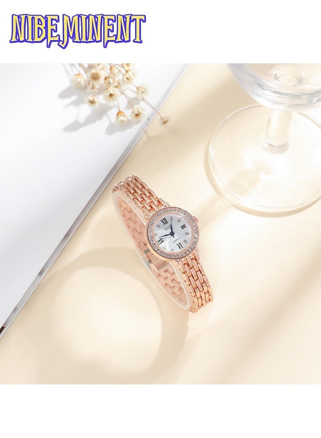 NIBEMINENT 5 in 1 Women's Elegant Watch and Bracelet Set with Watch & Bracelet & Necklace & Ring & Earrings, Jewelry Set Dress Wrist Watch for Ladies Women as Gifts（Rose Gold） - Image 4