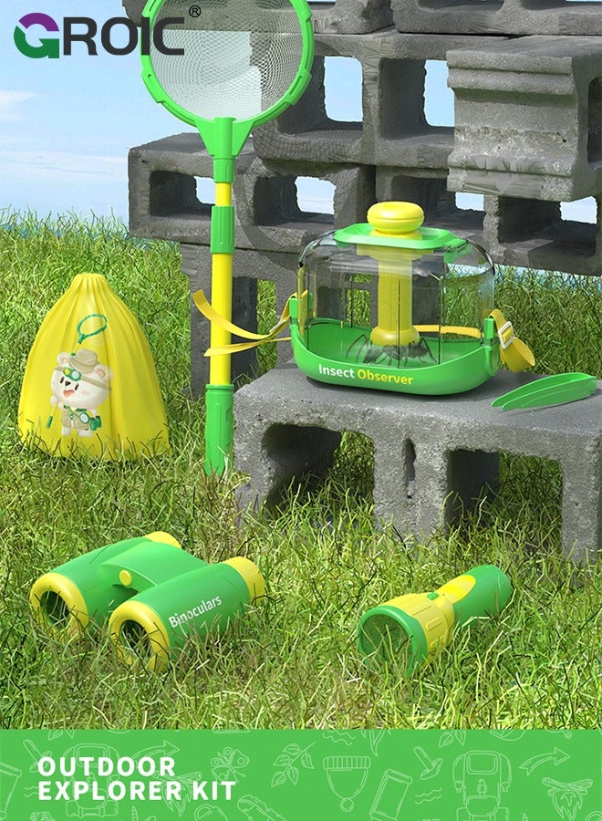 GROIC 15 Pcs Kids Explorer Kit, Pop Up Tent with Kids Camping Gear Set, Bug Catcher Kit for Kids,Outdoor Toys Camping Tools Set for Kids, STEM Educational Toy Binoculars & More for Nature Exploration - Image 2