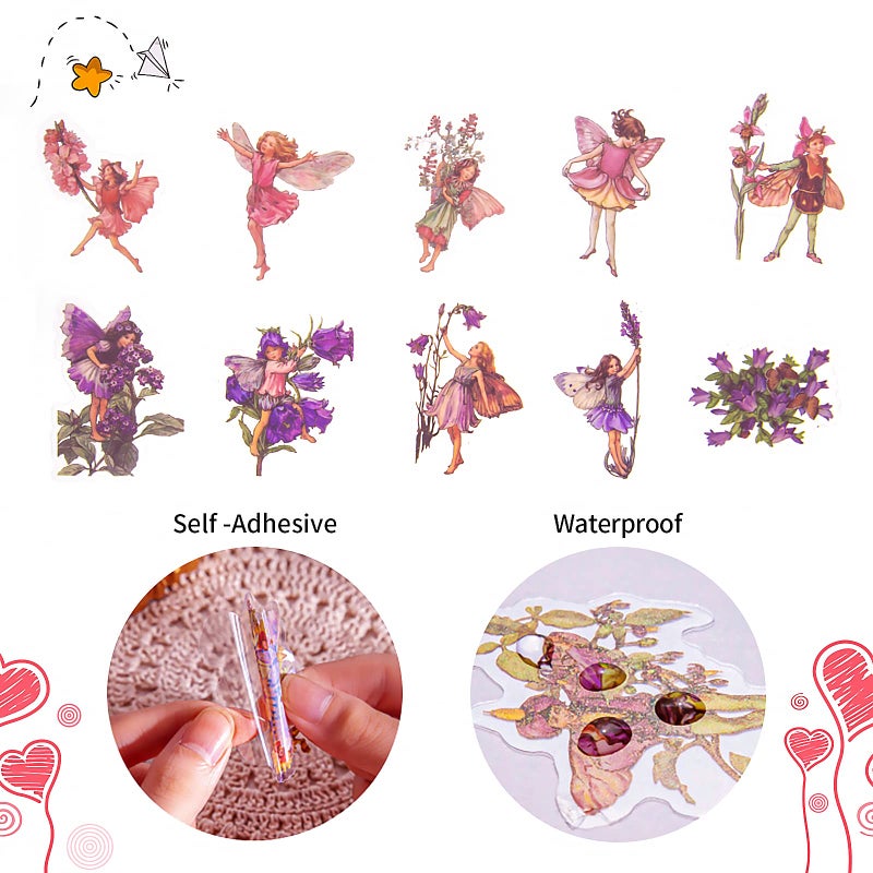 KIBBEH 90 Pieces Fairy Stickers for Scrapbook, Transparent Flower Fairy Patch for Scrapbooking Hand Ledger Phone Case Laptop Diary DIY Crafts - Image 4