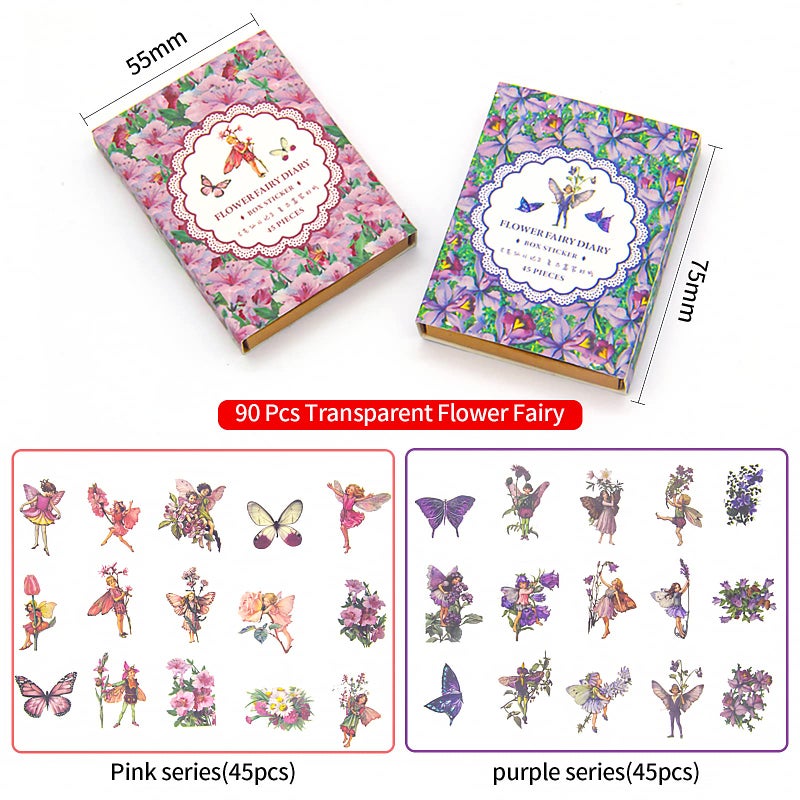 KIBBEH 90 Pieces Fairy Stickers for Scrapbook, Transparent Flower Fairy Patch for Scrapbooking Hand Ledger Phone Case Laptop Diary DIY Crafts - Image 3