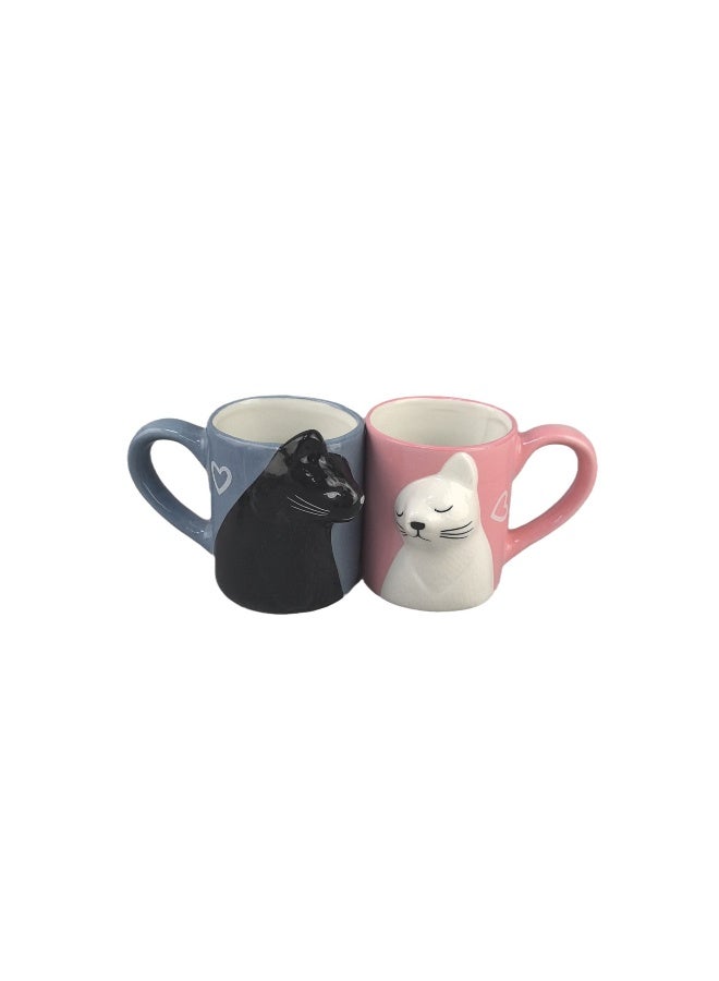 Beauenty Creative stereo cat lovers ceramic mug black and white cat kissing cat cups/two pieces 