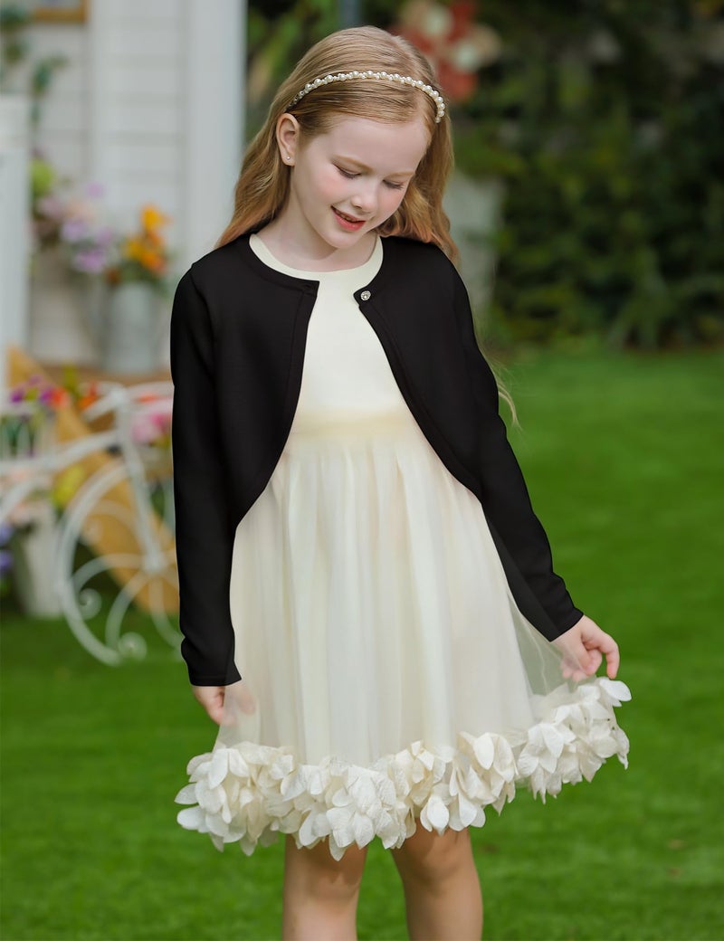 Yekaty Girls Cardigan Open Front Black Shrug Knit Sweater Children Crystal Button Closure Girls Sweaters Size 7-8 - Image 3