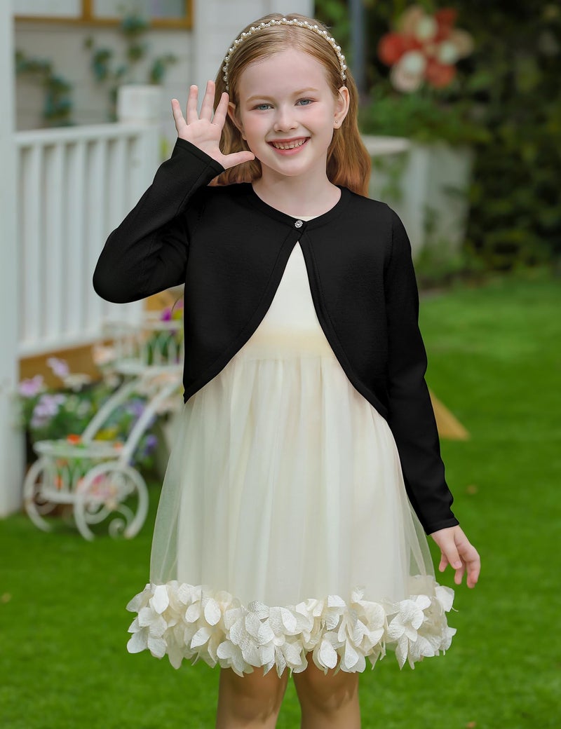 Yekaty Girls Cardigan Open Front Black Shrug Knit Sweater Children Crystal Button Closure Girls Sweaters Size 7-8 - Image 2