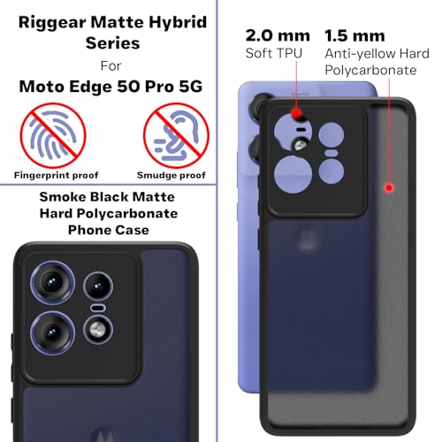 RIGGEAR Shockproof Sleek Hybrid Armor Back Cover Case Compatible with Motorola Moto Edge 50 Pro 5G (Smoke Black Matte PC + Black TPU Bumper) - Image 3