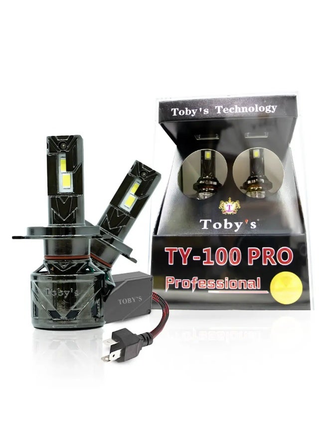 توبيز لمبات مصابيح أمامية LED للسيارة من Tobys TY100 PRO، قطعتان، قوة 100 واط، 10000 لومن، درجة حرارة اللون 6500 كلفن-H4