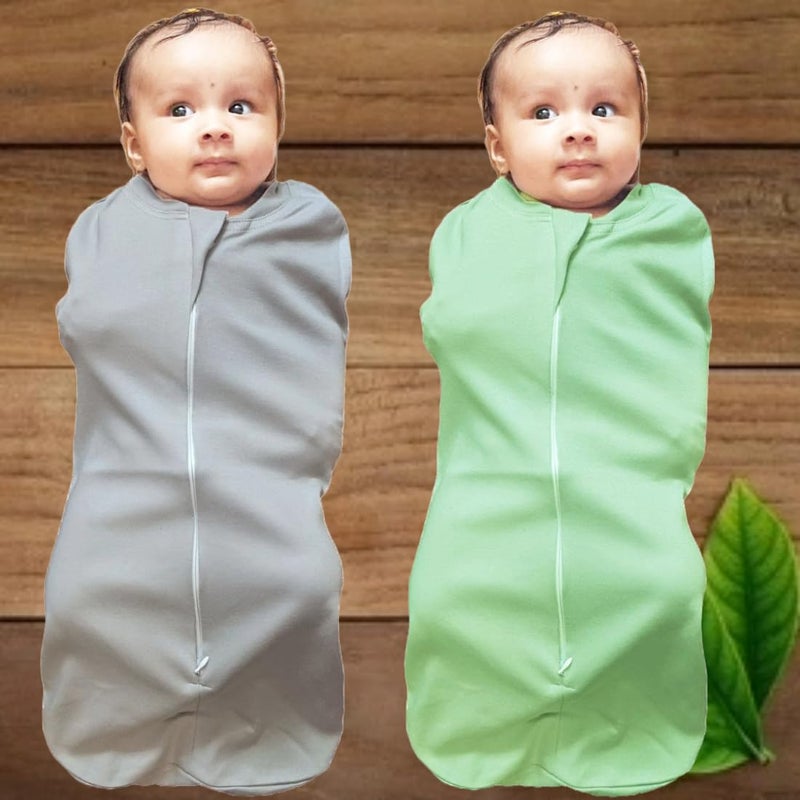 MammaChamp PODSwaddleSleeping BagBlanketsWrapSack for Newborn Baby 03 Months Packof 2 Gray Light Green - Image 2