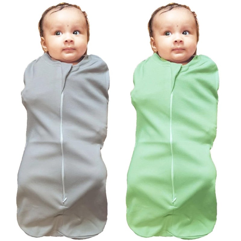 MammaChamp PODSwaddleSleeping BagBlanketsWrapSack for Newborn Baby 03 Months Packof 2 Gray Light Green - Image 1
