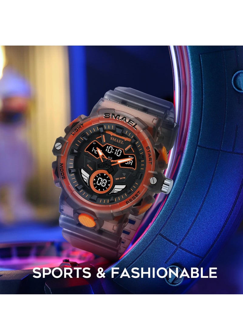 KASTWAVE Men's Analog Sports Watch, LED Digital Watch, 5ATM Waterproof Electronic Stopwatch Large Dual Dial Time Easy to Read Outdoor Wrist Watch Tactical - Image 2