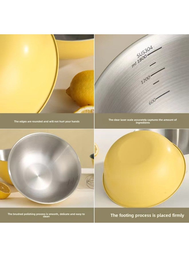 304 Stainless Steel Drain Basket For Vegetable Washing Blue Vegetable Basin With Scale Salad Bowl Rice Washing Egg Basin Drain Basin Set-Specifications:26CM-off-white-304 Basin-two-piece Set-Color:Two Colors Available - Image 5